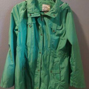WEATHER TAMER Windbreaker Jacket Water Resistant Green Jacket Size Large Womens